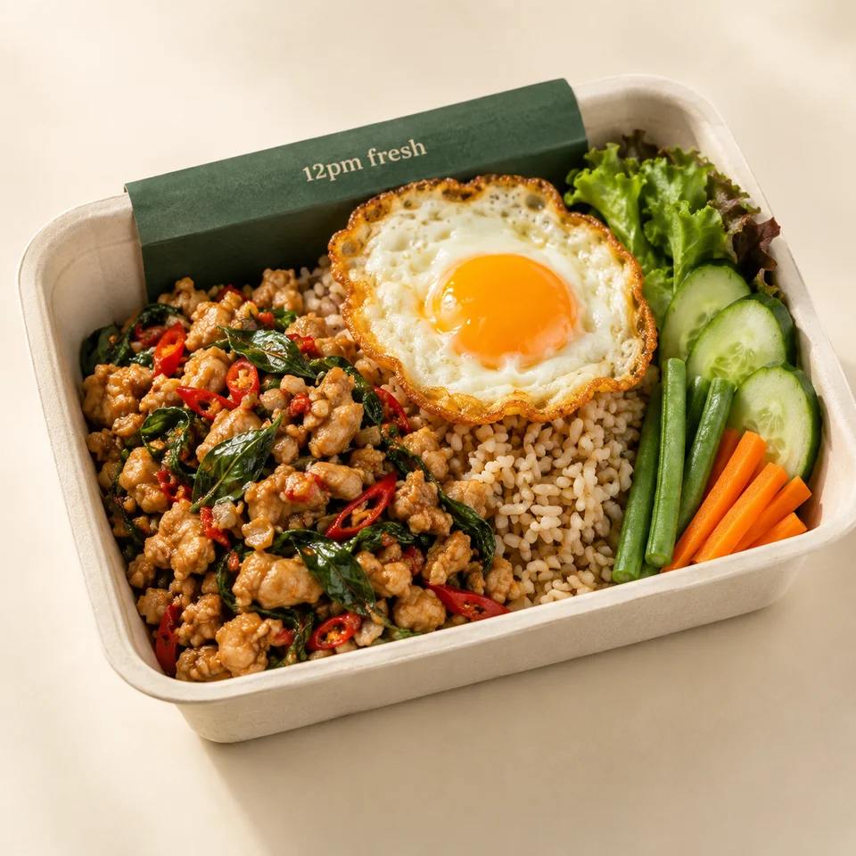 กะเพราไก่ข้าวกล้อง ไข่ดาว